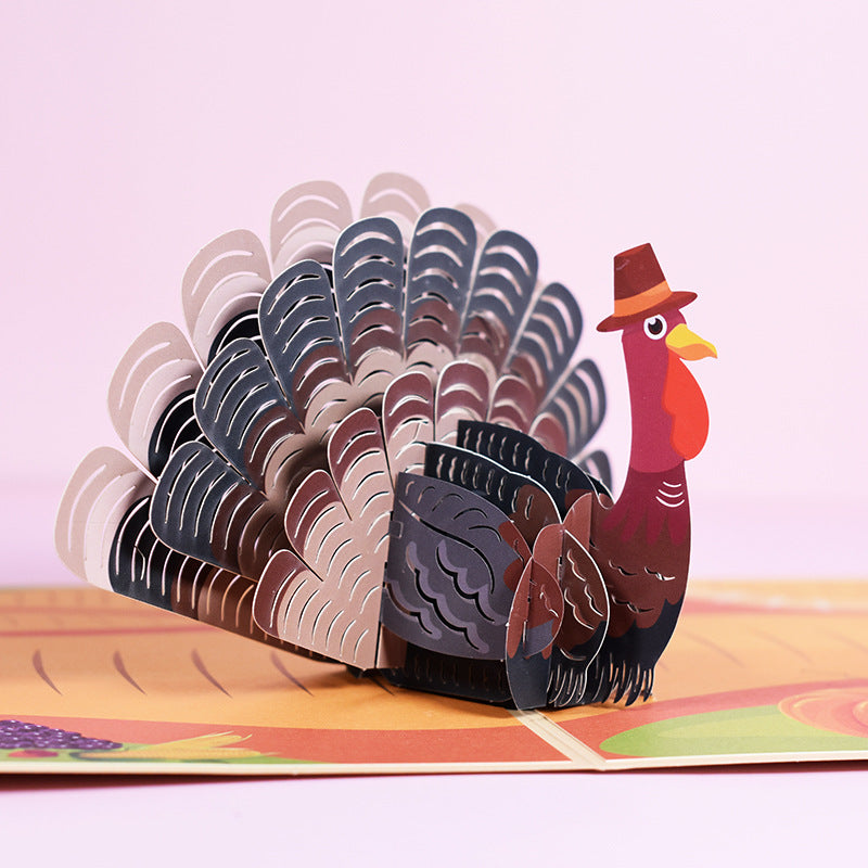 Three-dimensional Greeting Card Paper Sculpture Thanksgiving Turkey 3D