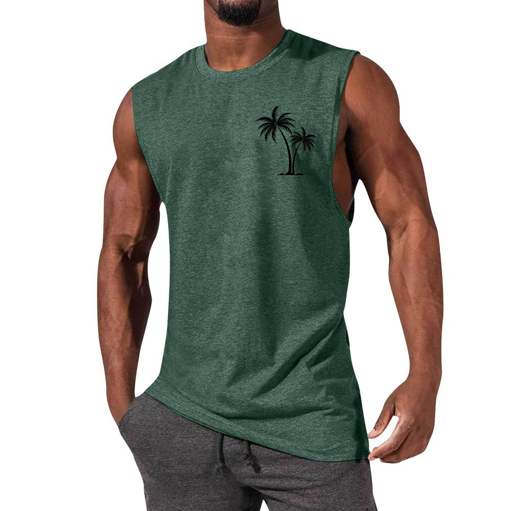 Coconut Tree Embroidery Vest Summer Beach Tank Tops Workout Muscle Men Sports Fitness T-shirt - More bang for your bucks