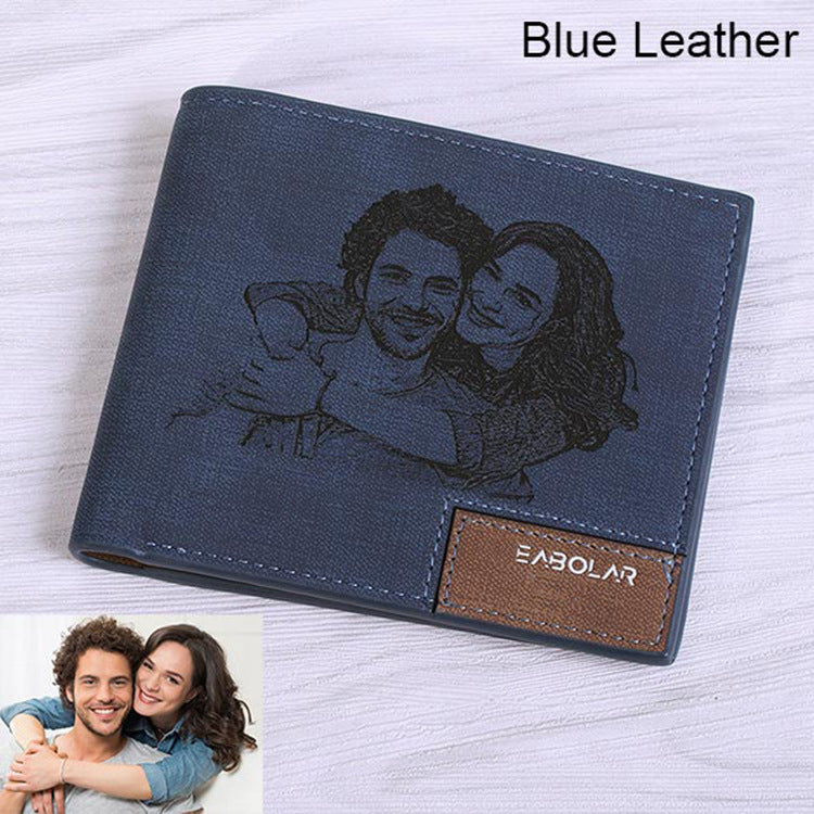 Engraving men Personalized inscription Photo engraved short wallet wallet personalized handbag postcard engraved wallets leather wallets - More bang for your bucks