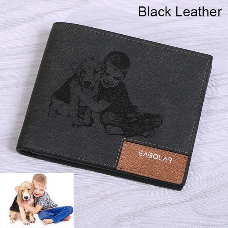 Engraving men Personalized inscription Photo engraved short wallet wallet personalized handbag postcard engraved wallets leather wallets - More bang for your bucks