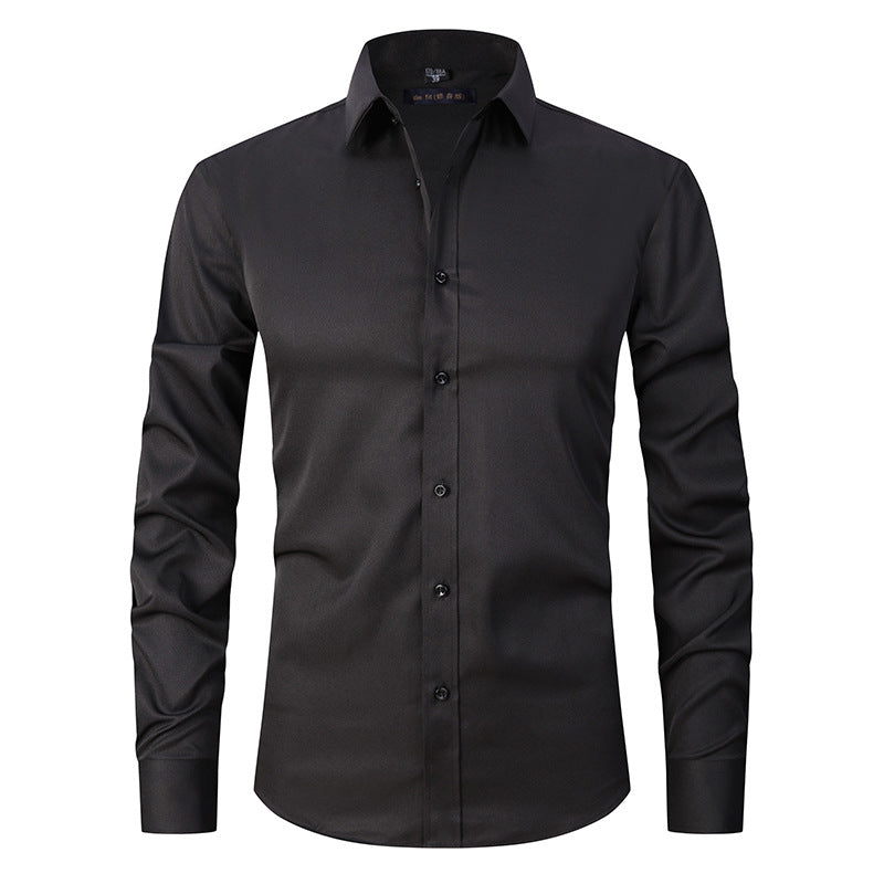 Men's Long-sleeved Fashion Shirt Top Slim Solid Color Stretch Shirt