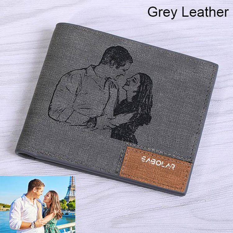 Engraving men Personalized inscription Photo engraved short wallet wallet personalized handbag postcard engraved wallets leather wallets - More bang for your bucks