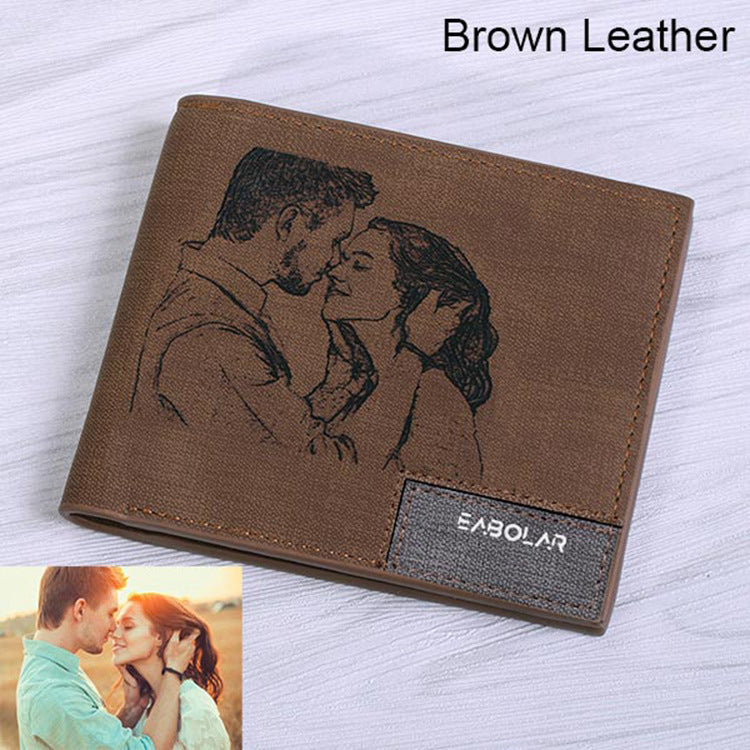 Engraving men Personalized inscription Photo engraved short wallet wallet personalized handbag postcard engraved wallets leather wallets - More bang for your bucks