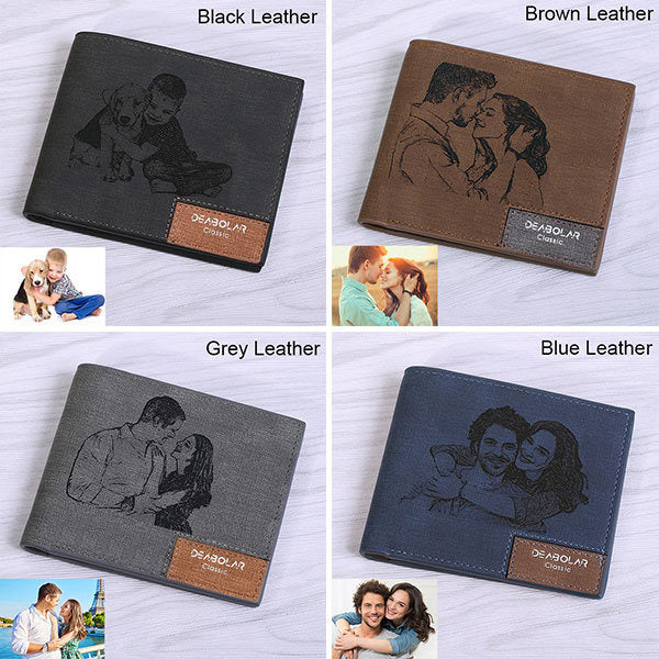 Engraving men Personalized inscription Photo engraved short wallet wallet personalized handbag postcard engraved wallets leather wallets - More bang for your bucks