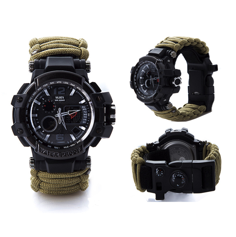 War wolf 2 mechanic outdoor survival survival bracelet life-saving multi-function knife buckle umbrella rope watch waterproof compass - More bang for your bucks