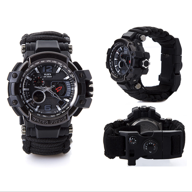 War wolf 2 mechanic outdoor survival survival bracelet life-saving multi-function knife buckle umbrella rope watch waterproof compass - More bang for your bucks