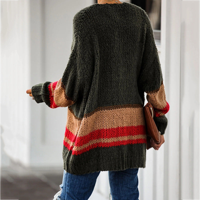 Cardigan Women's Autumn And Winter Knitted Jacket Loose Stitching Sweater