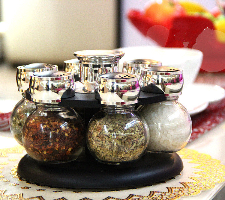 Rotary Seasoning Storage Spice Bottle Rack Kitchen Salt and Pepper Cruet Condiment Set Containers for Spices