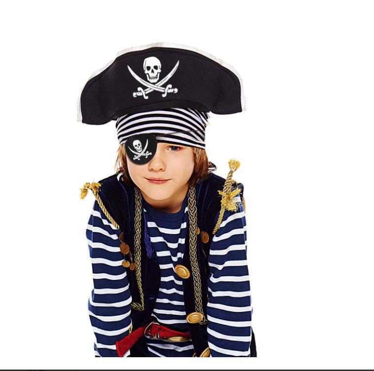 Halloween Pirate Captain Cosplay Costume Accessories Colony Pirate Hat Single Eye Patch For Halloween Kids Birthday Party Decor