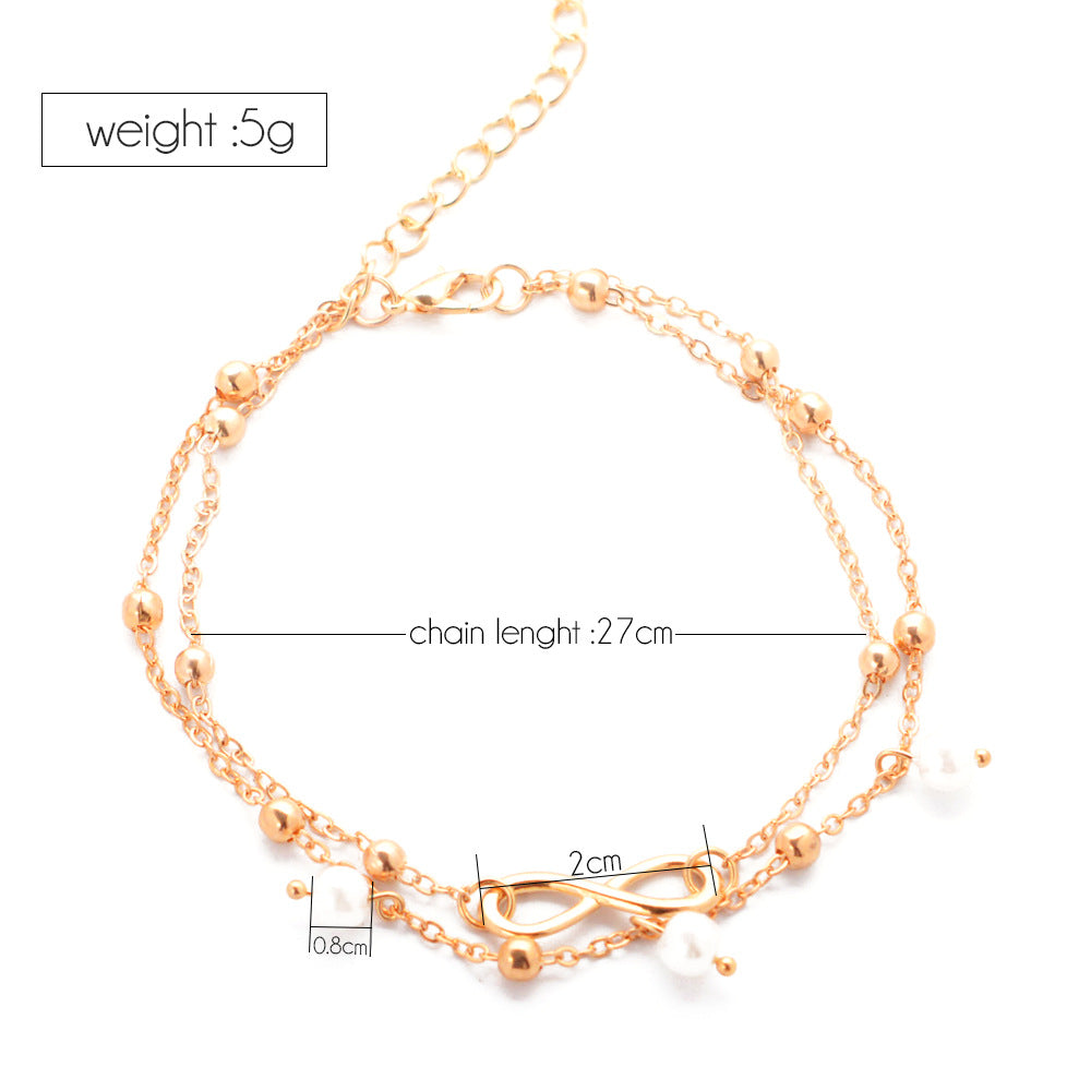 Women's Alloy Anklet With 8-shaped Double-layer Pearls - More bang for your bucks