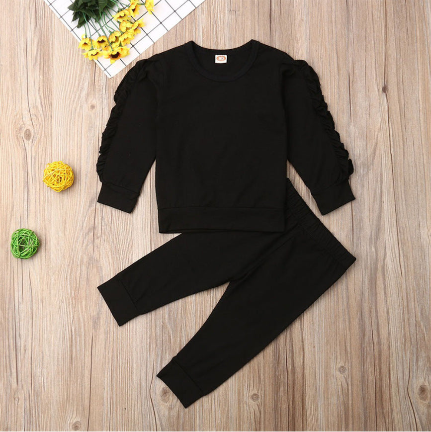 Newborn Baby Boys Girls Ruffles Jumper Solid Long Sleeve Sweatshirt Tops Pants Infant Kids 2Pcs Outfits Clothes Set Fall Clothes - More bang for your bucks