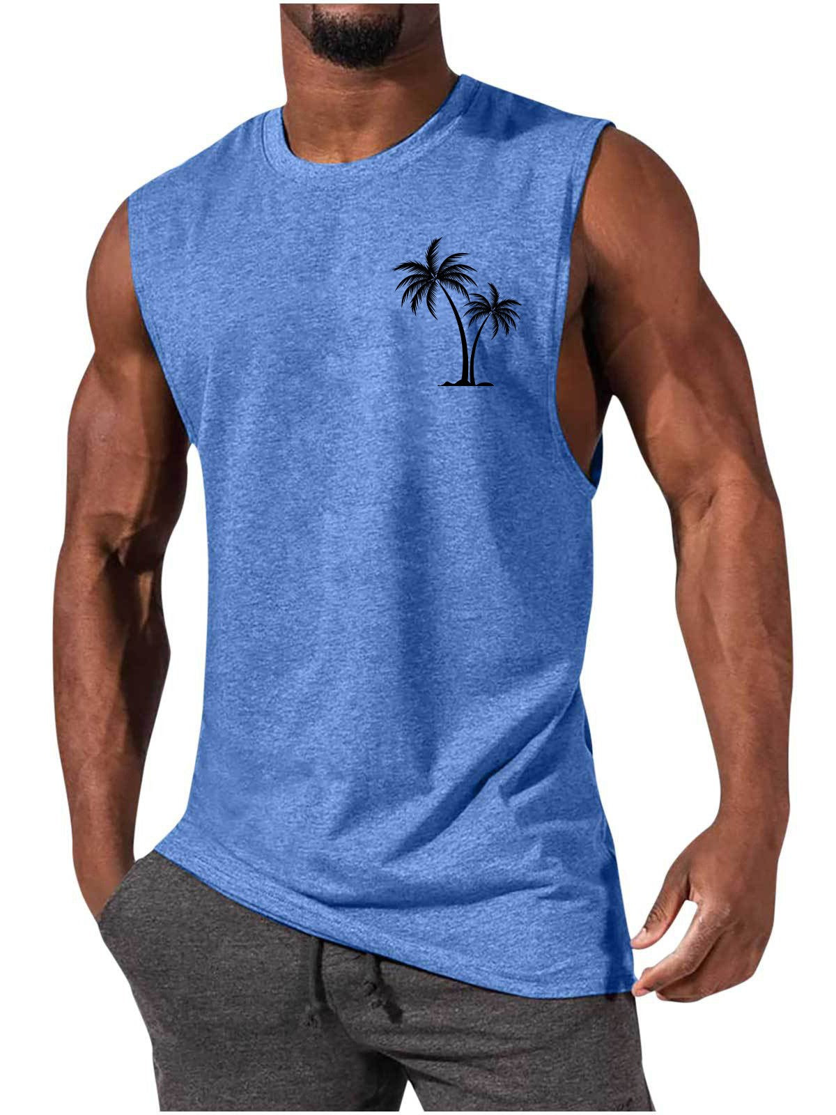 Coconut Tree Embroidery Vest Summer Beach Tank Tops Workout Muscle Men Sports Fitness T-shirt - More bang for your bucks