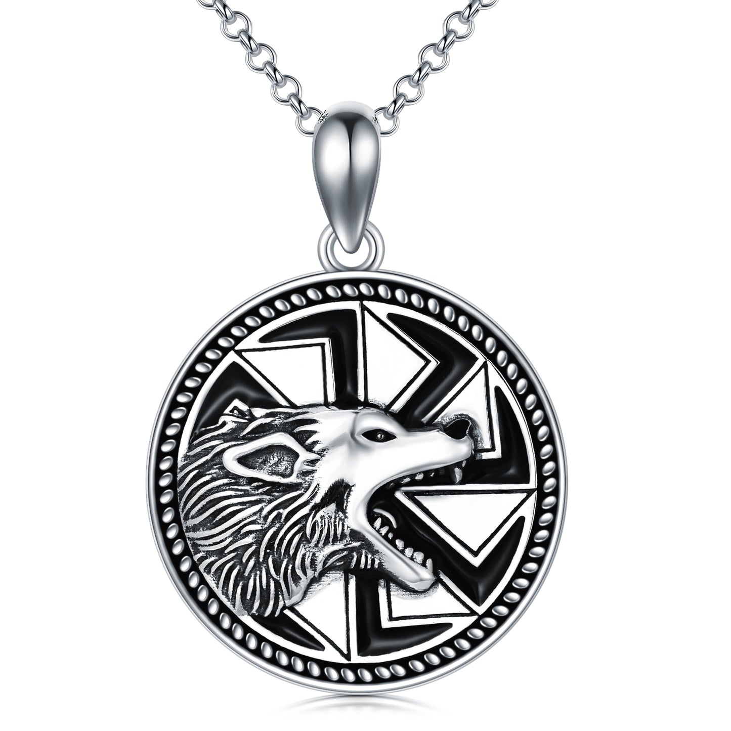 Howling Wolf Head Pendant necklace for Men in Sterling Silver