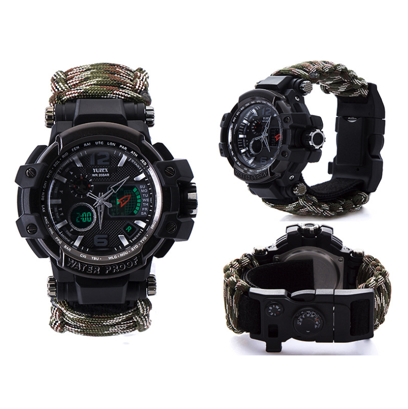 War wolf 2 mechanic outdoor survival survival bracelet life-saving multi-function knife buckle umbrella rope watch waterproof compass - More bang for your bucks