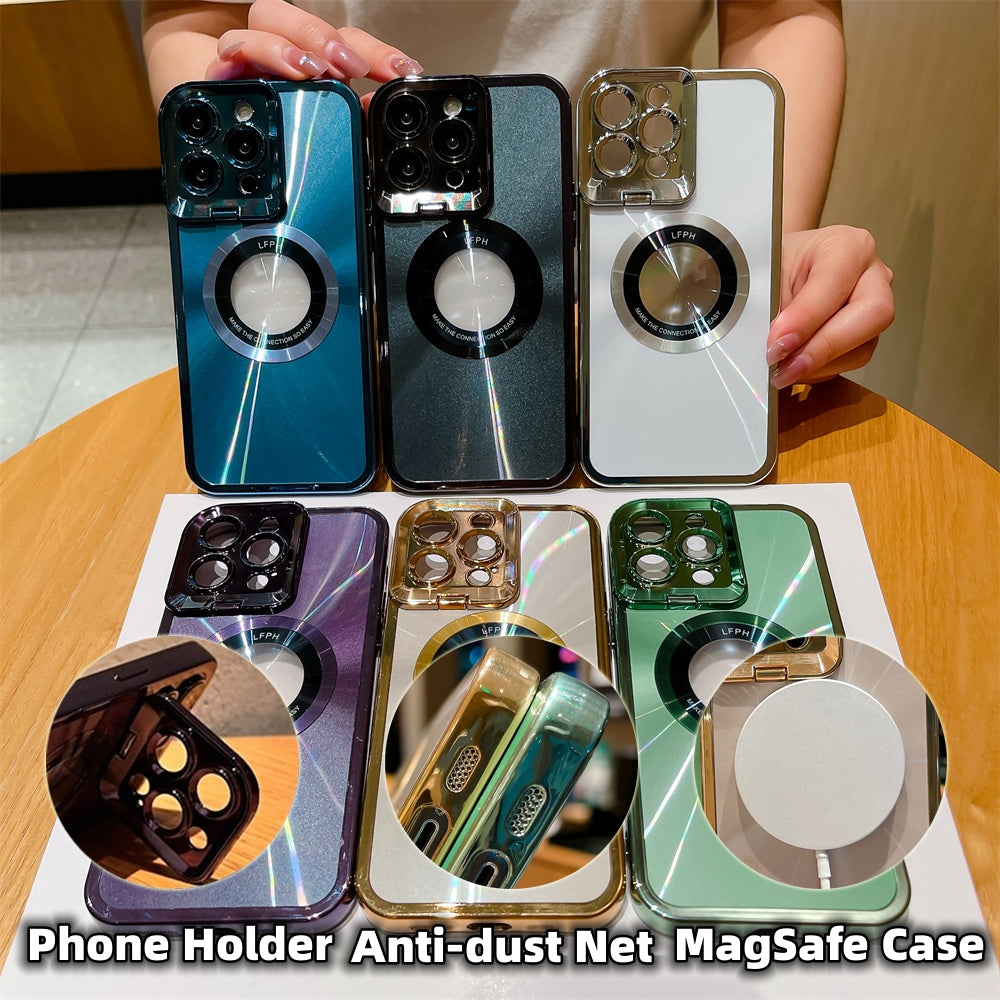 Electroplated Phone Case Luxury Plating CD Pattern Magsafe Bracket Case For IPhone 12 13 14 Pro Max Invisible Camera Stand Holder Lens Holder Magnetic Suction