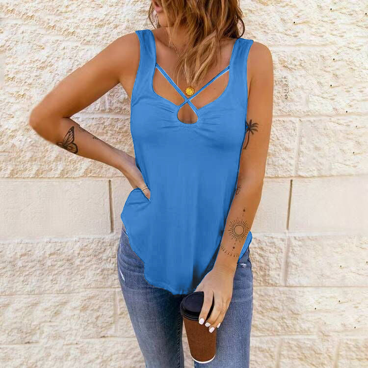 European And American Women's Clothing Cross Solid Color  Camisole Top Women - More bang for your bucks