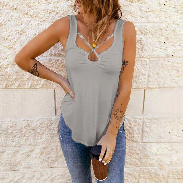 European And American Women's Clothing Cross Solid Color  Camisole Top Women - More bang for your bucks