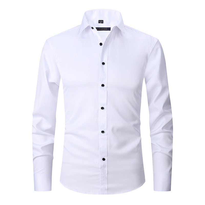 Men's Long-sleeved Fashion Shirt Top Slim Solid Color Stretch Shirt