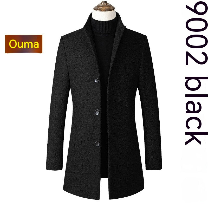 Single-breasted Stand Collar Wool Woolen Men's Coat