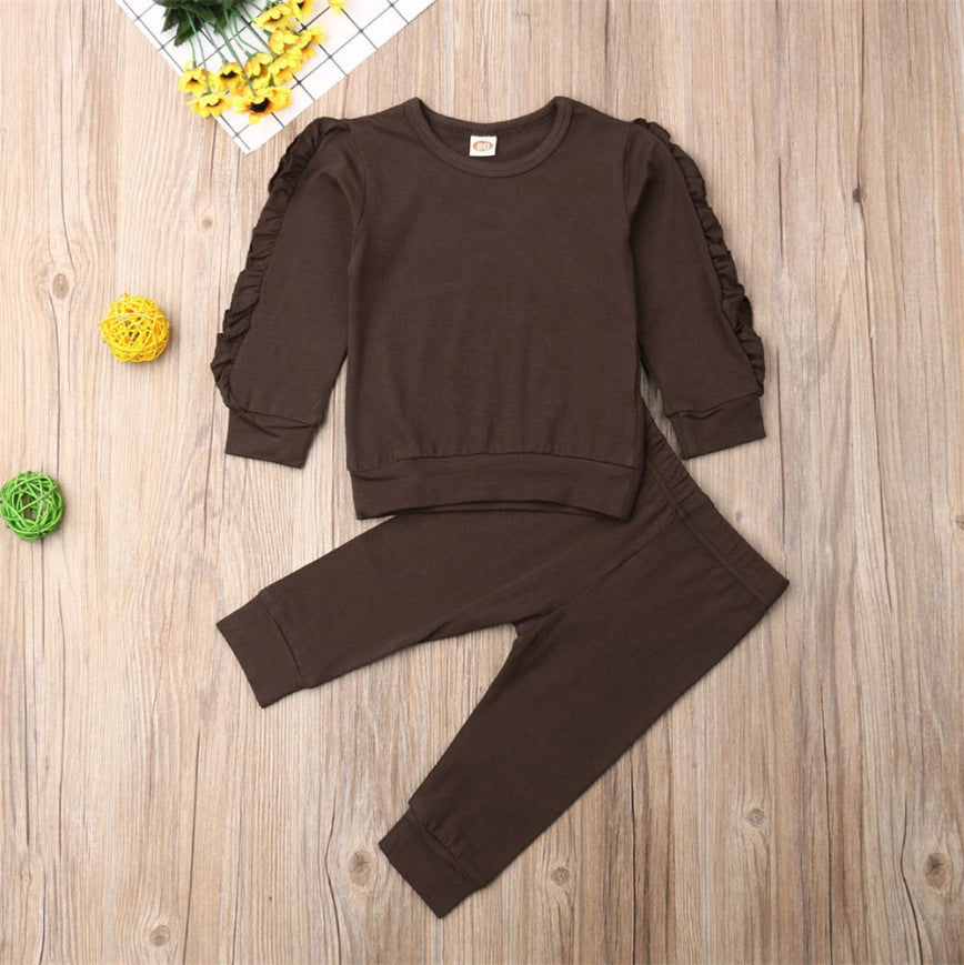 Newborn Baby Boys Girls Ruffles Jumper Solid Long Sleeve Sweatshirt Tops Pants Infant Kids 2Pcs Outfits Clothes Set Fall Clothes - More bang for your bucks