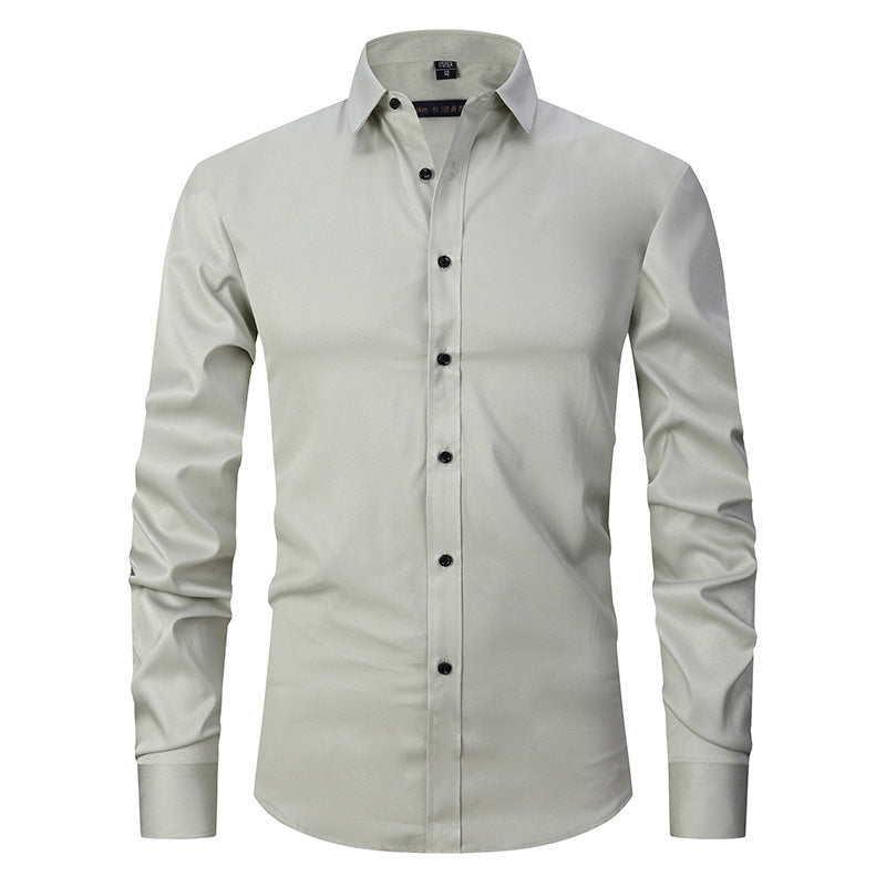 Men's Long-sleeved Fashion Shirt Top Slim Solid Color Stretch Shirt