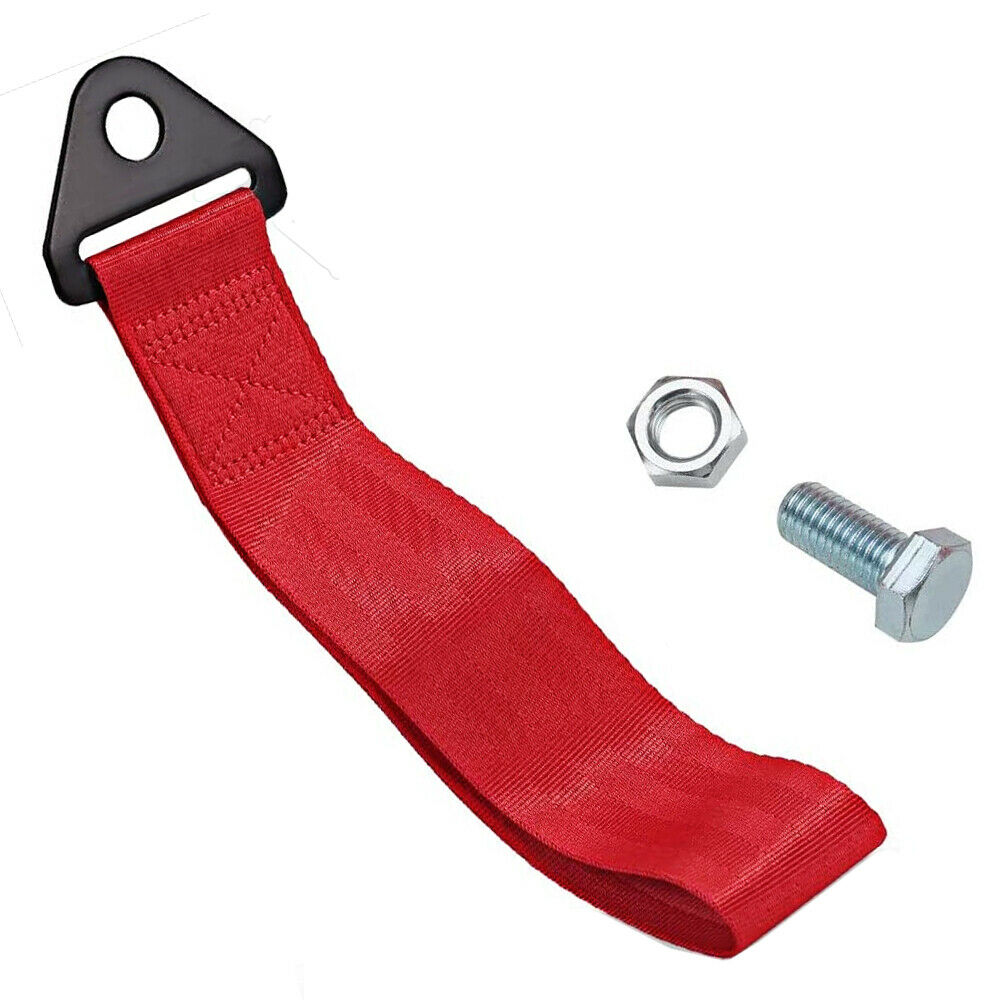 Racing Car Tow Towing Strap Belt Rope Rally Hook Universal Rear/Front Bumper Red