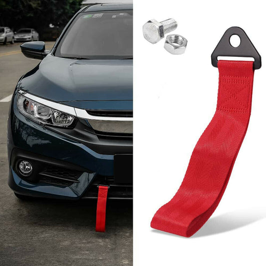 Racing Car Tow Towing Strap Belt Rope Rally Hook Universal Rear/Front Bumper Red