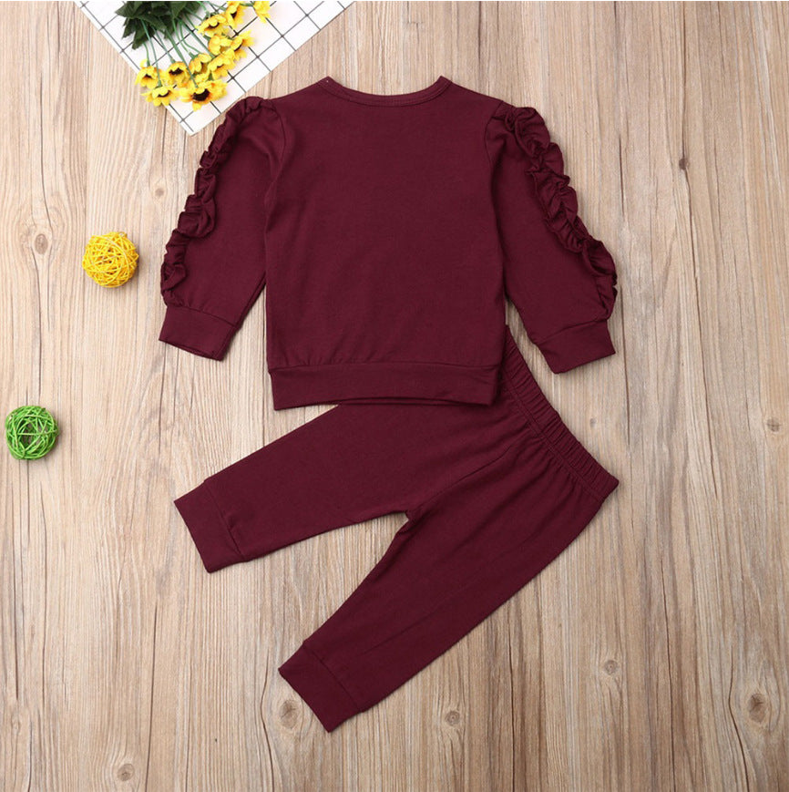 Newborn Baby Boys Girls Ruffles Jumper Solid Long Sleeve Sweatshirt Tops Pants Infant Kids 2Pcs Outfits Clothes Set Fall Clothes - More bang for your bucks