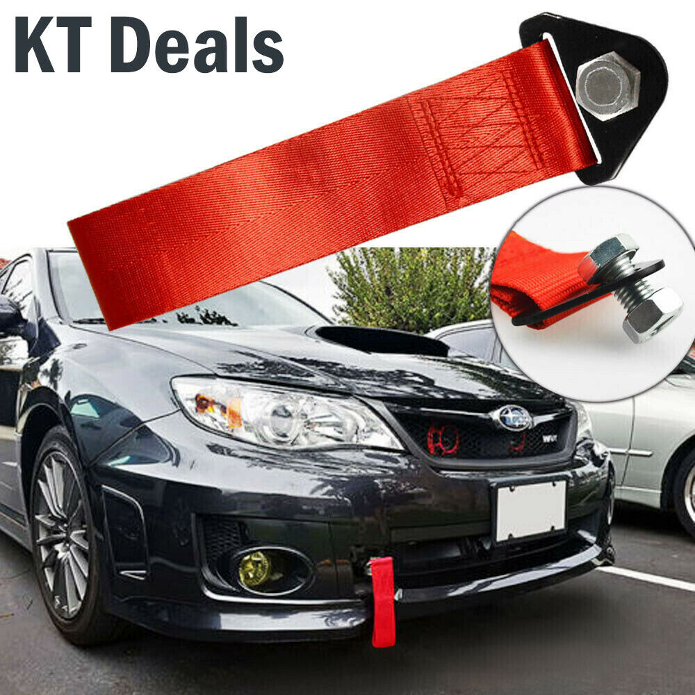 Racing Car Tow Towing Strap Belt Rope Rally Hook Universal Rear/Front Bumper Red