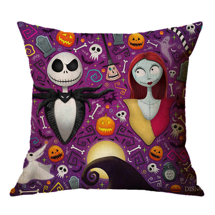 Linen Skull Halloween Pillow Cover