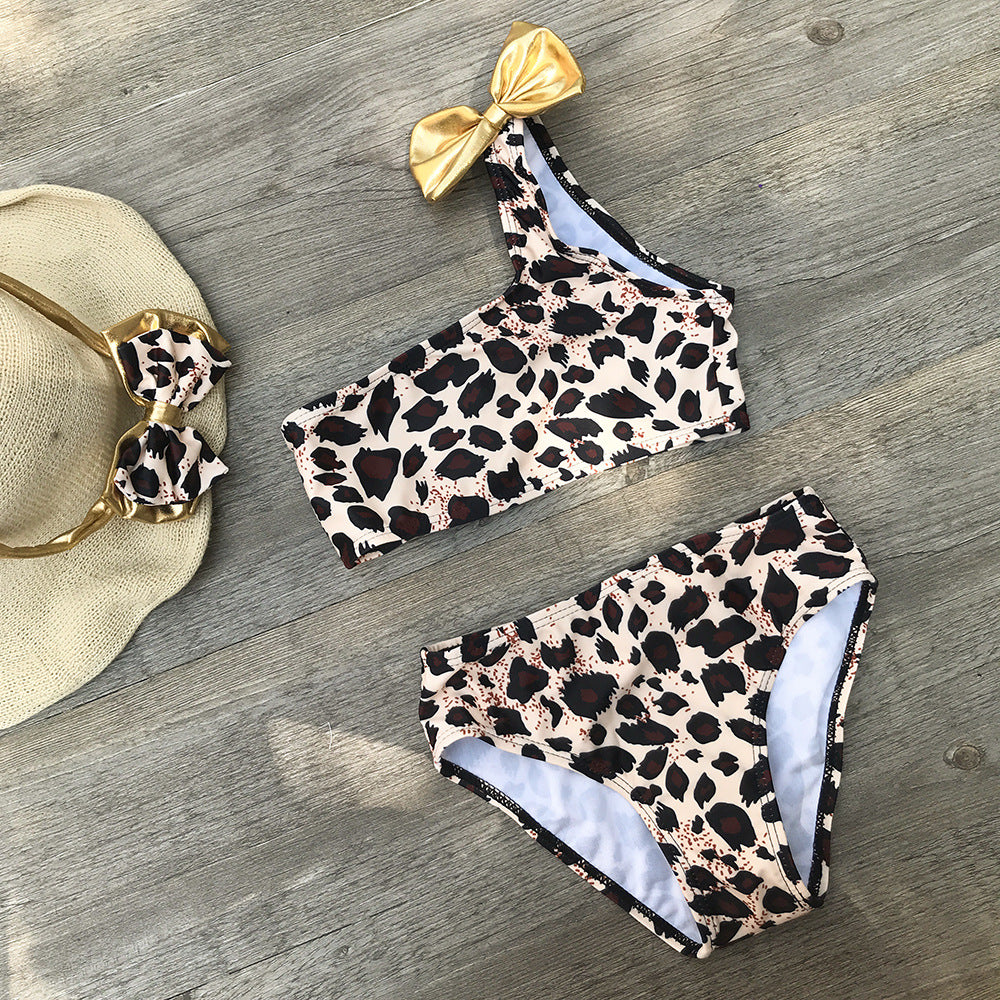 Kids Leopard Print Bikini Three-Piece Set - More bang for your bucks