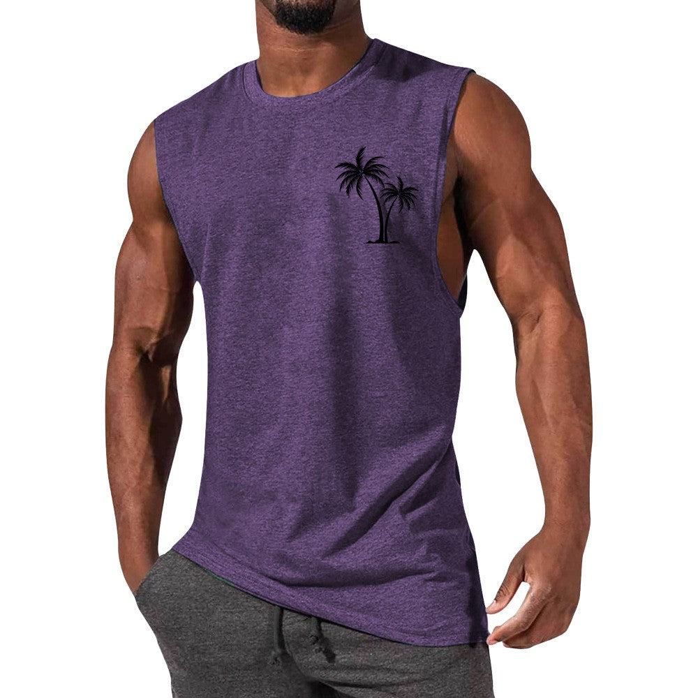 Coconut Tree Embroidery Vest Summer Beach Tank Tops Workout Muscle Men Sports Fitness T-shirt - More bang for your bucks