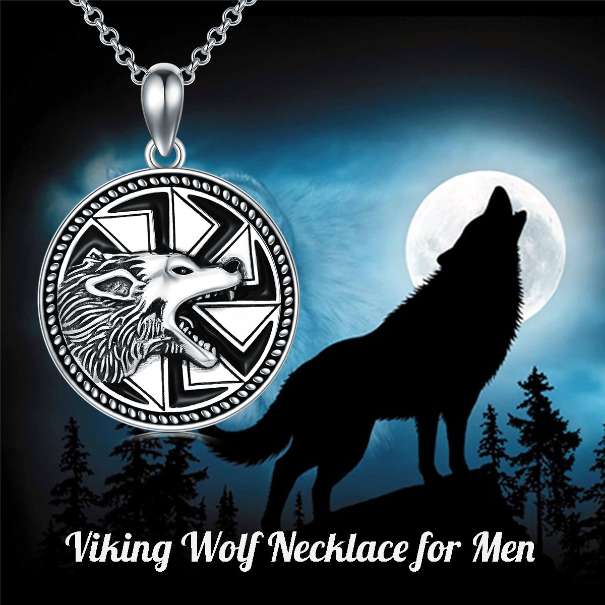 Howling Wolf Head Pendant necklace for Men in Sterling Silver