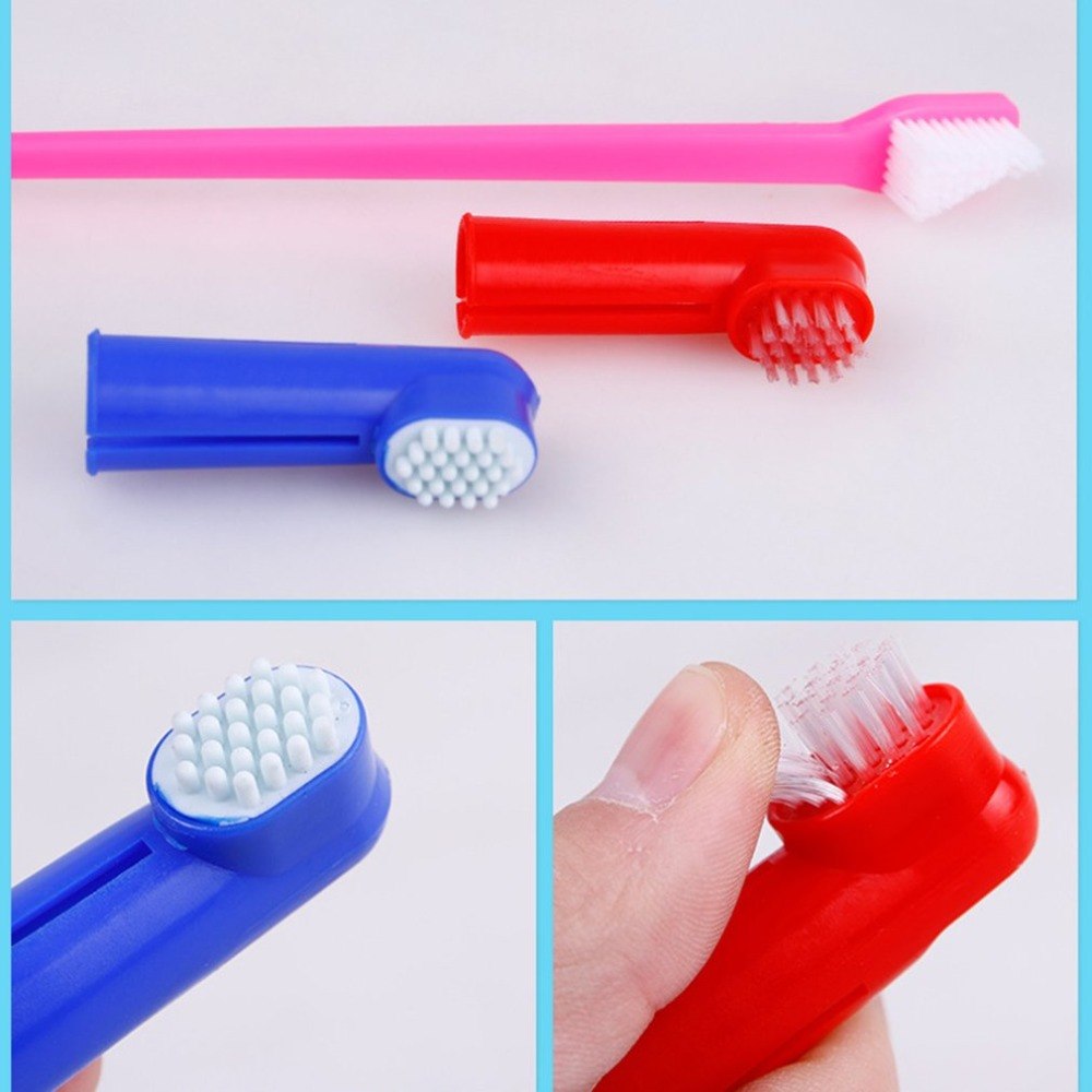 Double Head Toothbrush  Soft Pet Finger Toothbrush Set Pets Dogs Cats Teeth Care Cleaning Brush Pets Grooming Tools