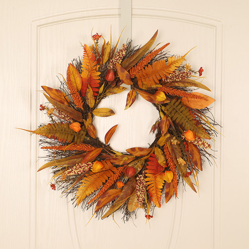 Autumn Colors Thanksgiving Day Harvest Festival  Maple Leaf Berry Sun Circle Wreath