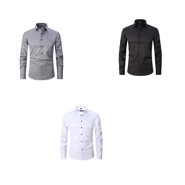 Men's Long-sleeved Fashion Shirt Top Slim Solid Color Stretch Shirt