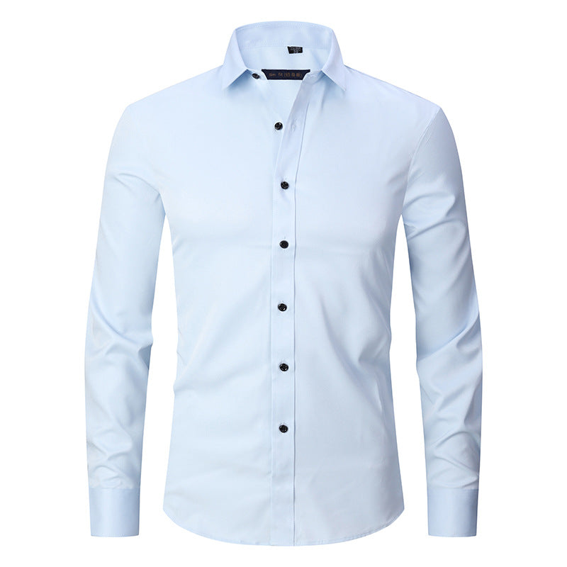 Men's Long-sleeved Fashion Shirt Top Slim Solid Color Stretch Shirt