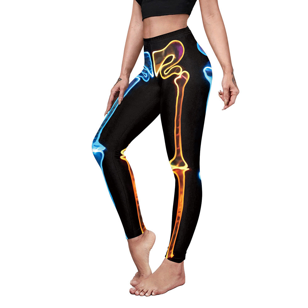 Women's Fashion Casual Pumpkin Spider Web Printed Slim Elastic Yoga Pants