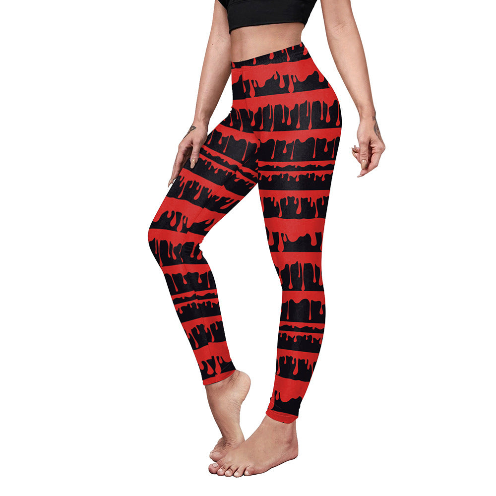 Women's Fashion Casual Pumpkin Spider Web Printed Slim Elastic Yoga Pants