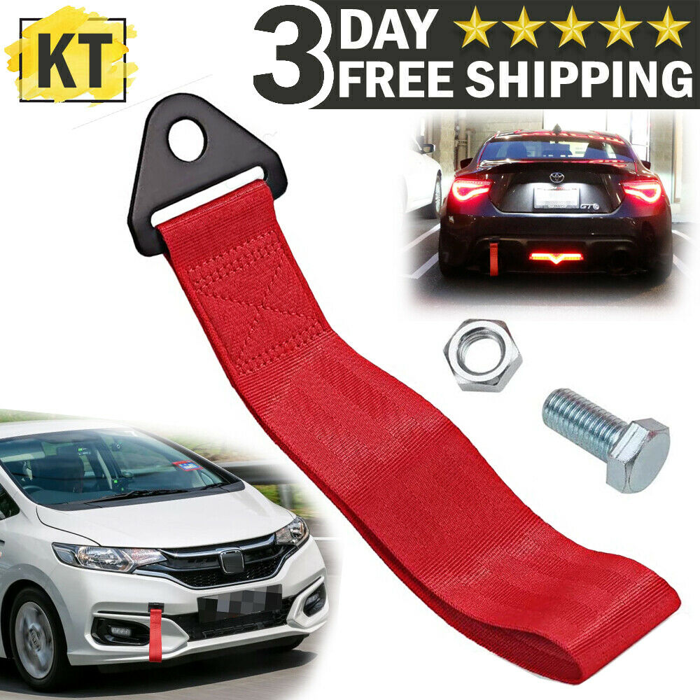 Racing Car Tow Towing Strap Belt Rope Rally Hook Universal Rear/Front Bumper Red