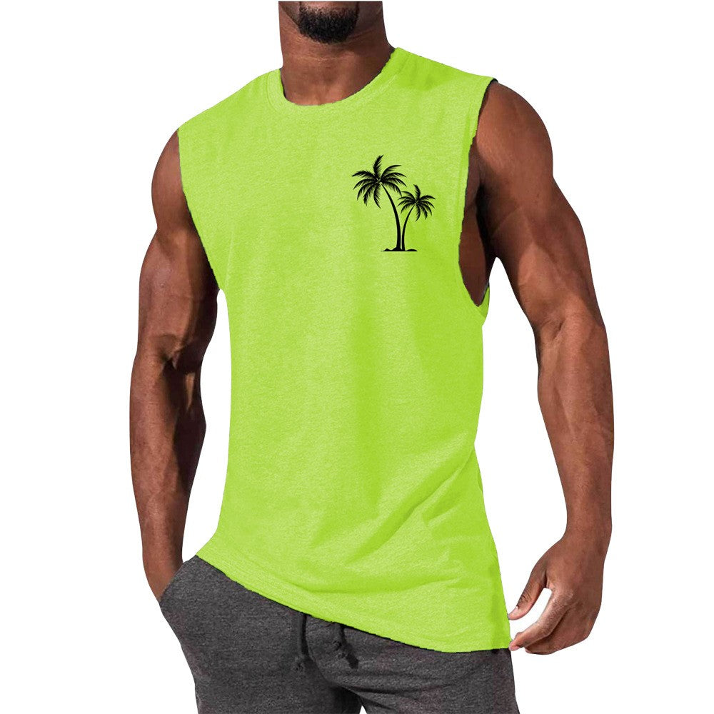 Coconut Tree Embroidery Vest Summer Beach Tank Tops Workout Muscle Men Sports Fitness T-shirt - More bang for your bucks