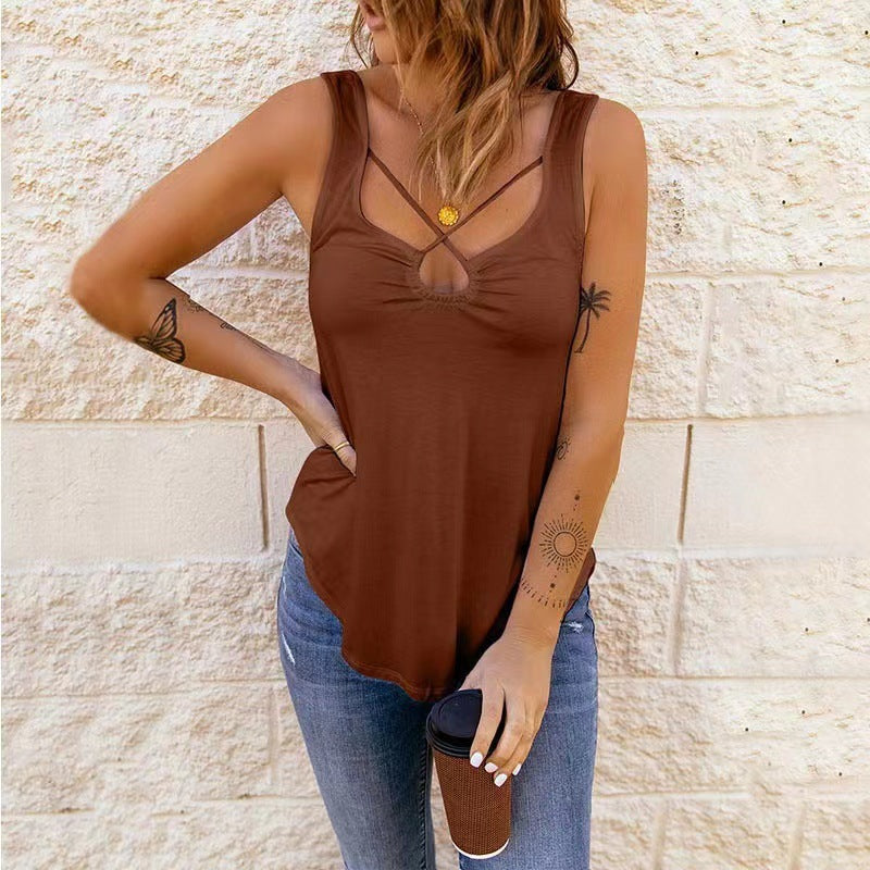 European And American Women's Clothing Cross Solid Color  Camisole Top Women - More bang for your bucks