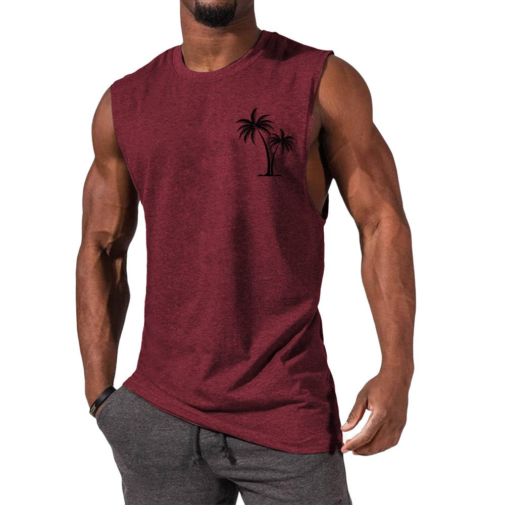 Coconut Tree Embroidery Vest Summer Beach Tank Tops Workout Muscle Men Sports Fitness T-shirt - More bang for your bucks