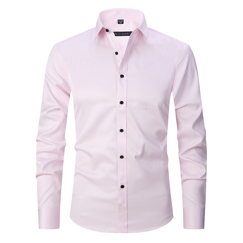 Men's Long-sleeved Fashion Shirt Top Slim Solid Color Stretch Shirt