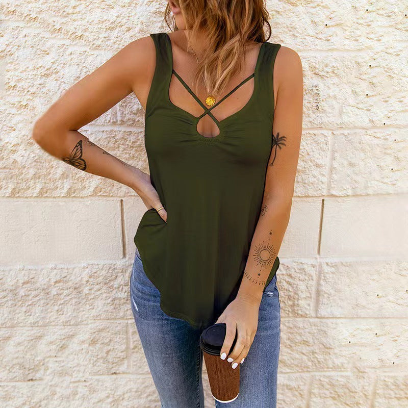 European And American Women's Clothing Cross Solid Color  Camisole Top Women - More bang for your bucks