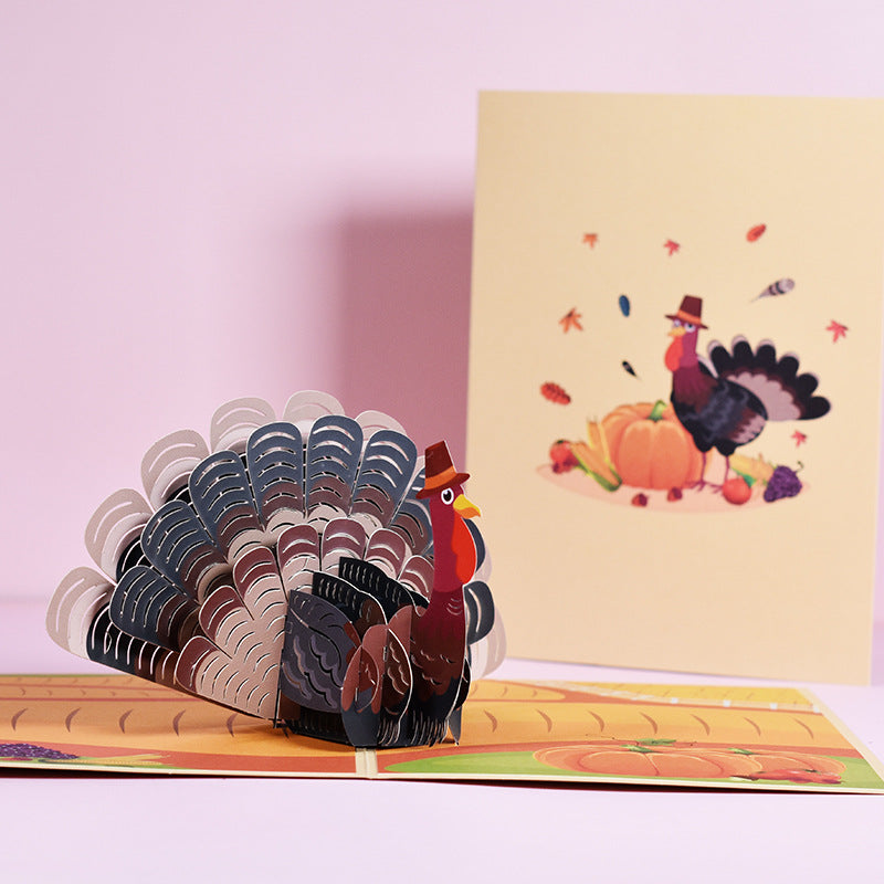 Three-dimensional Greeting Card Paper Sculpture Thanksgiving Turkey 3D