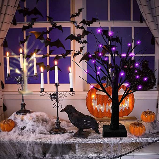 LED Simulation Purple Tree Light Halloween Thanksgiving Decoration