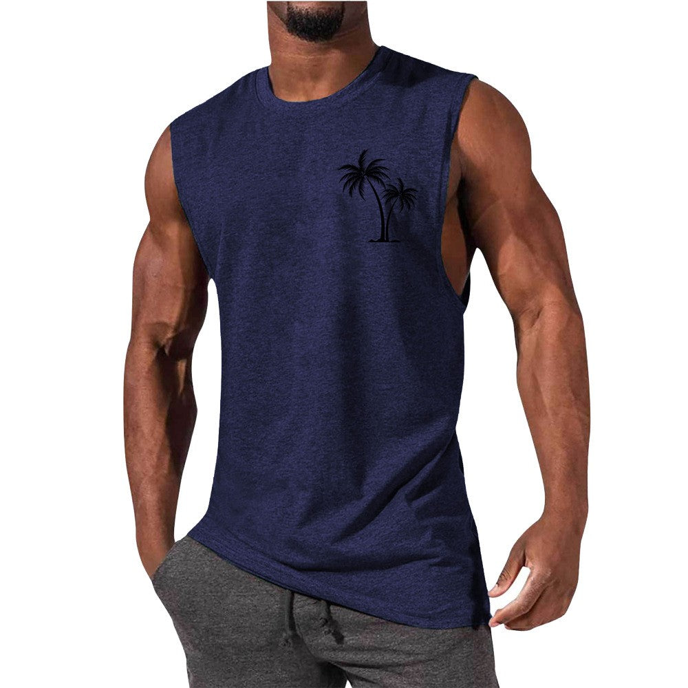 Coconut Tree Embroidery Vest Summer Beach Tank Tops Workout Muscle Men Sports Fitness T-shirt - More bang for your bucks