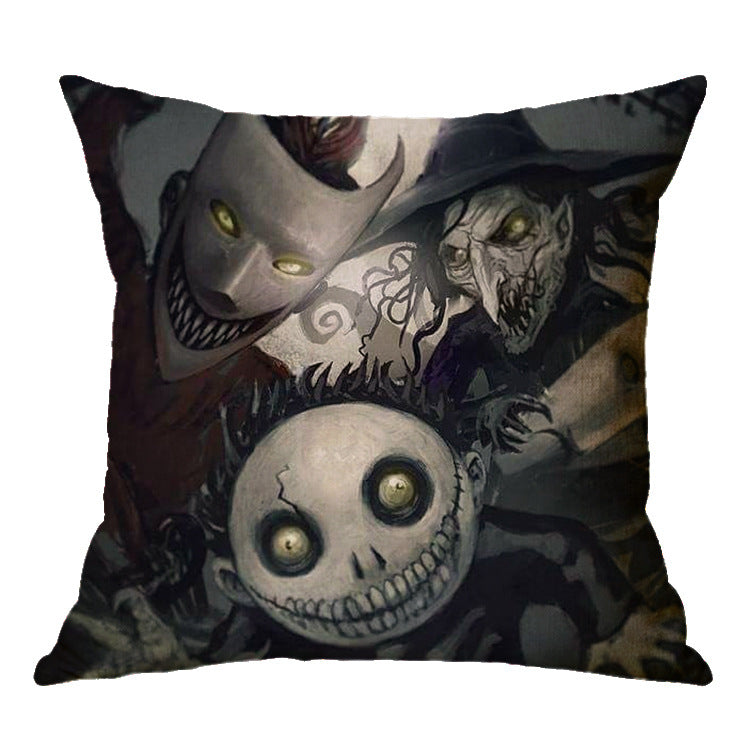 Linen Skull Halloween Pillow Cover