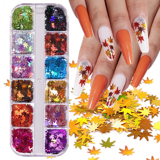 Nail Sequins Ins Classic Hot Color-changing Maple Leaf Laser Two-color Thin Sequins Thanksgiving Nail